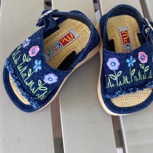 McKIDS Vintage Denim Floral Embroidered Platform Sandals‎ Shoes Baby Size 2